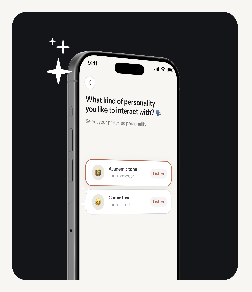 Dante app personality selection