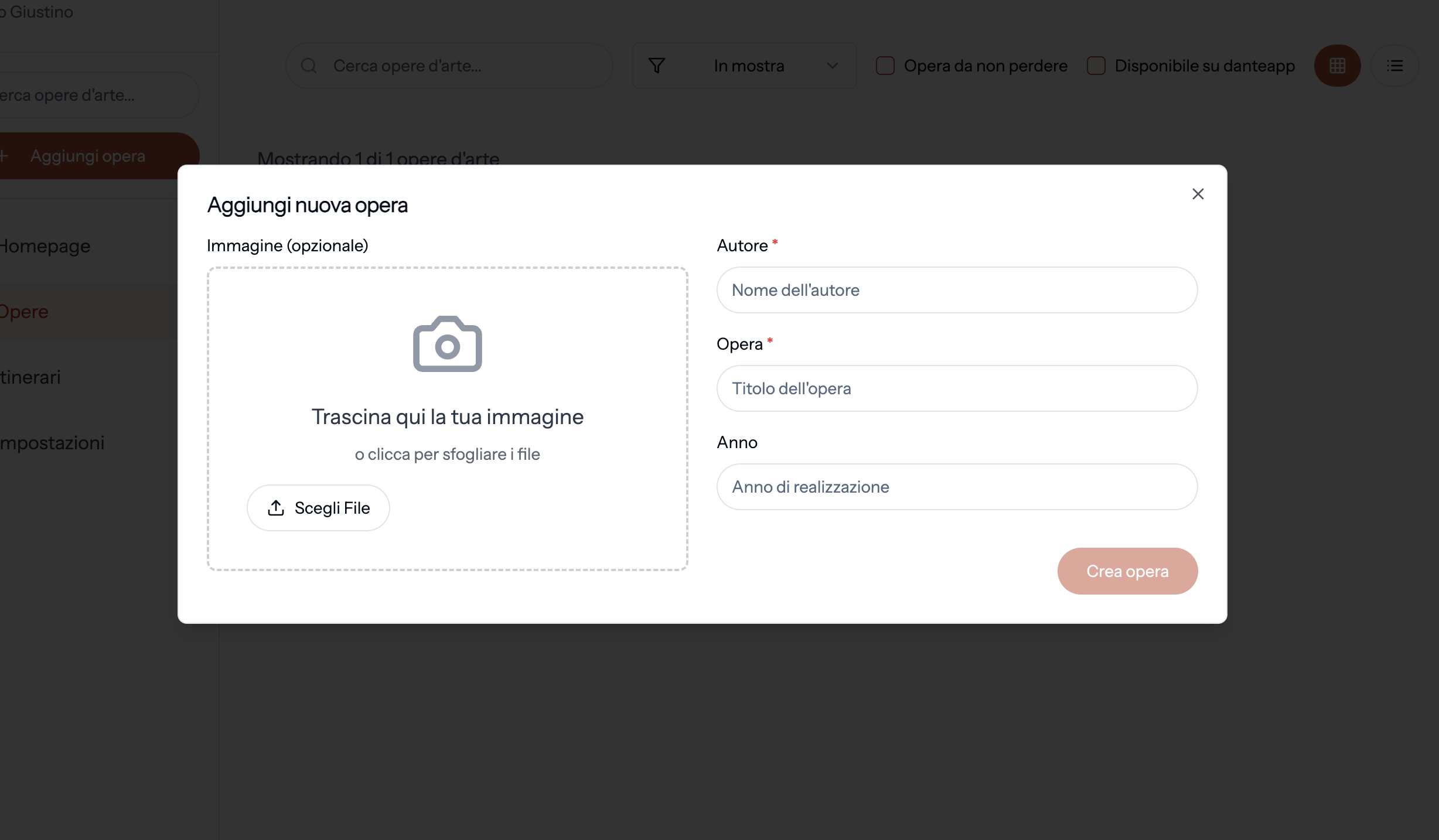 Dantemanager &mdash; vista aggiungi opera