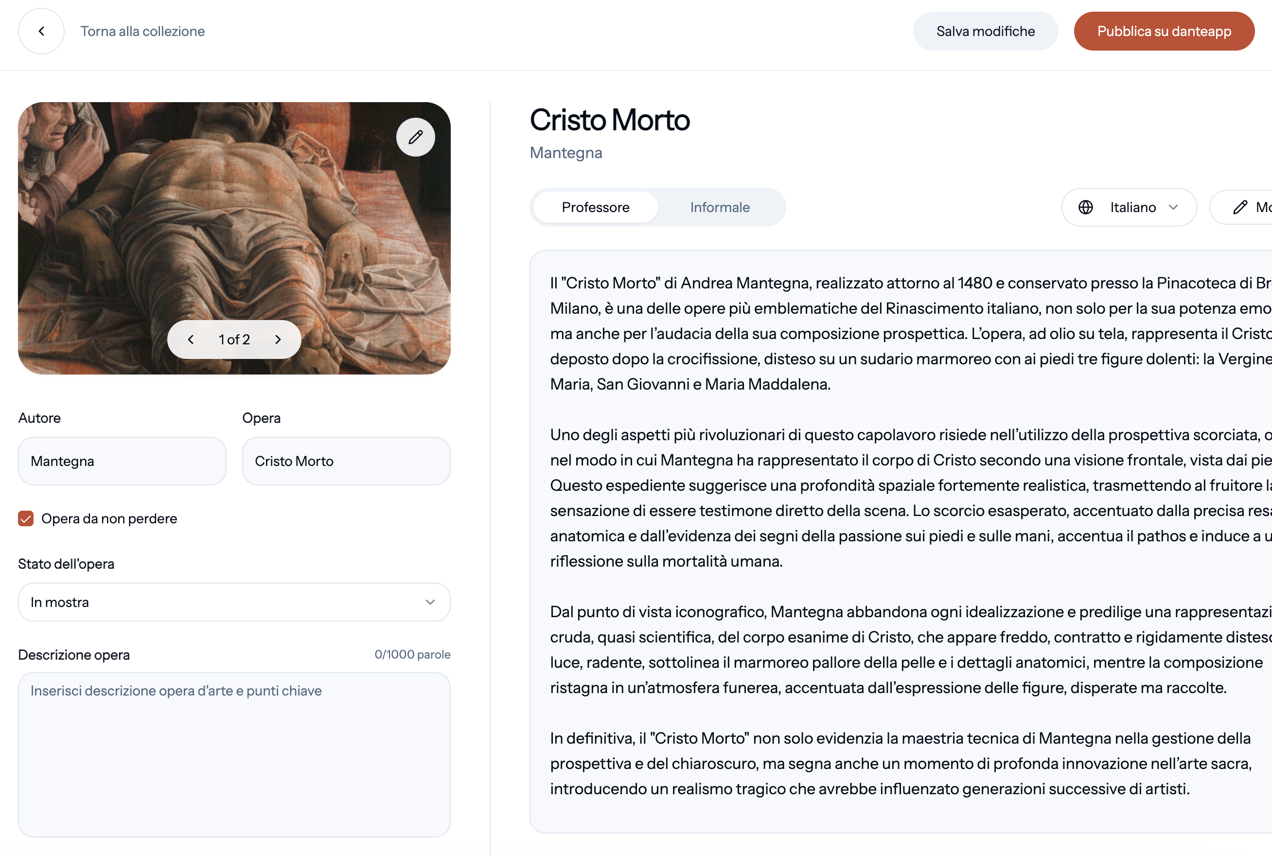 Dantemanager &mdash; vista scheda opera